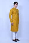 Aryavir Malhotra_Yellow Kurta Cotton Embroidered Thread Pant Set _at_Aza_Fashions