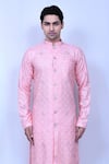 Shop_Aryavir Malhotra_Pink Kurta Cotton Embroidered Thread Work And Pant Set _Online_at_Aza_Fashions