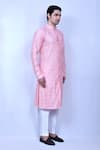 Aryavir Malhotra_Pink Kurta Cotton Embroidered Thread Work And Pant Set _at_Aza_Fashions