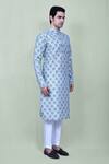 Arihant Rai Sinha_Blue Silk Embroidery Mughal Floral Kurta And Pant Set_at_Aza_Fashions