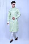 Buy_Aryavir Malhotra_Green Kurta Soft Cotton Embroidered Thread And Pant Set _at_Aza_Fashions