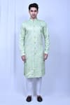 Buy_Aryavir Malhotra_Green Kurta Soft Cotton Embroidered Thread And Pant Set _Online_at_Aza_Fashions