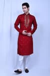 Buy_Aryavir Malhotra_Red Kurta Cotton Embroidered Sequin And Pant Set _at_Aza_Fashions