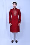 Buy_Aryavir Malhotra_Red Kurta Cotton Embroidered Sequin And Pant Set _Online_at_Aza_Fashions