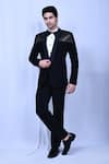 Buy_Aryavir Malhotra_Black Shirt Satin Embroidered Sequin Tuxedo Pant Set _at_Aza_Fashions