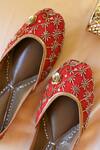 Moy_Red Cut Dana Carnation Embroidered Juttis_Online_at_Aza_Fashions
