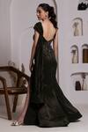 Shop_BAYA_Black Georgette Hand Embroidered Cut Dana V Neck High Slit Draped Gown _at_Aza_Fashions