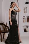 Buy_BAYA_Black Georgette Hand Embroidered Cut Dana V Neck High Slit Draped Gown _Online_at_Aza_Fashions