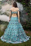 Shop_BAYA_Blue Organza Hand Embroidered Floral Applique Off Shoulder Neck Lehenga Set _at_Aza_Fashions