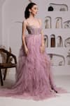 Buy_BAYA_Purple Net Hand Embroidered Pearl Sweetheart Neck High Slit Ruffle Gown _Online_at_Aza_Fashions