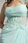 Buy_BAYA_Blue Georgette Hand Embroidered Leaf Applique Asymmetric Neck Draped Corset Gown _Online_at_Aza_Fashions