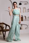 Buy_BAYA_Green Organza Hand Embroidered Bead Round Neck Crop Top And Trouser Set _at_Aza_Fashions