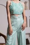 Shop_BAYA_Green Organza Hand Embroidered Bead Round Neck Crop Top And Trouser Set _Online_at_Aza_Fashions