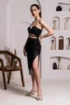 Buy_BAYA_Black Thick Shimmery Imported Crepe Hand Ruched Skirt And Corset Top Set _Online_at_Aza_Fashions