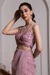 Shop_BAYA_Purple Organza Hand Embroidered Sequin V Neck Pleated Draped Blouse And Skirt Set _Online_at_Aza_Fashions