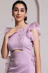 Shop_BAYA_Purple Thick Crepe Hand Embroidered Sequin Round Neck Placement Ruffle Dress _Online_at_Aza_Fashions