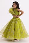 JANYAS CLOSET_Green Lehenga Organza Printed Garden Draped Top And Set _Online_at_Aza_Fashions