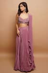 Buy_Ahi Clothing_Pink Natural Crepe Embroidery Sequins Sweetheart Neck Blouse With Lehenga _Online_at_Aza_Fashions