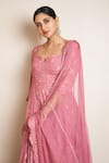 Buy_Ahi Clothing_Pink Kurta Chikankari Georgette Embroidery Floral Work Anarkali Palazzo Set 