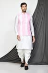 Buy_Arihant Rai Sinha_Pink Silk Embroidery Mirror Striped Sheesha Vine Nehru Jacket Dhoti Pant Set _at_Aza_Fashions