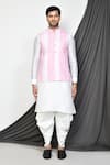 Buy_Arihant Rai Sinha_Pink Silk Embroidery Mirror Striped Sheesha Vine Nehru Jacket Dhoti Pant Set _Online_at_Aza_Fashions