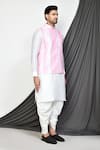 Shop_Arihant Rai Sinha_Pink Silk Embroidery Mirror Striped Sheesha Vine Nehru Jacket Dhoti Pant Set _Online_at_Aza_Fashions