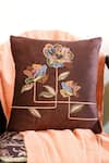 Buy_Mid July Home_Brown Premium Velvet Hand Embroidery Flower Cushion Cover_at_Aza_Fashions