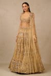 Buy_Tarun Tahiliani_Gold Tulle Embroidery Floral Sweetheart Neck Sequin Hand Bridal Lehenga Set _at_Aza_Fashions