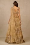 Shop_Tarun Tahiliani_Gold Tulle Embroidery Floral Sweetheart Neck Sequin Hand Bridal Lehenga Set _at_Aza_Fashions