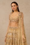 Tarun Tahiliani_Gold Tulle Embroidery Floral Sweetheart Neck Sequin Hand Bridal Lehenga Set _Online_at_Aza_Fashions