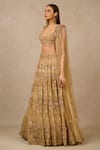 Buy_Tarun Tahiliani_Gold Tulle Embroidery Floral Sweetheart Neck Sequin Hand Bridal Lehenga Set _Online_at_Aza_Fashions