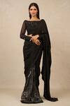 Buy_Tarun Tahiliani_Black Georgette, Tulle Sequins, Beads Boat Saree With Tonal Embroidered Blouse_at_Aza_Fashions