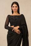 Tarun Tahiliani_Black Georgette, Tulle Sequins, Beads Boat Saree With Tonal Embroidered Blouse_Online_at_Aza_Fashions