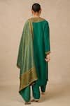 Shop_Tarun Tahiliani_Green Dupatta Brocade Embroidery Marori Notched Neck Kurta Trouser Set _at_Aza_Fashions