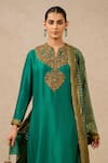 Buy_Tarun Tahiliani_Green Dupatta Brocade Embroidery Marori Notched Neck Kurta Trouser Set _Online_at_Aza_Fashions