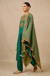 Shop_Tarun Tahiliani_Green Dupatta Brocade Embroidery Marori Notched Neck Kurta Trouser Set _Online_at_Aza_Fashions