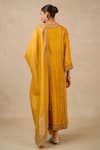 Shop_Tarun Tahiliani_Yellow Dupatta Brocade Embroidery Dori Notched Silk Dupion Kurta Trouser Set _at_Aza_Fashions