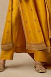 Buy_Tarun Tahiliani_Yellow Dupatta Brocade Embroidery Dori Notched Silk Dupion Kurta Trouser Set _Online_at_Aza_Fashions