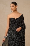 Tarun Tahiliani_Black Tulle Embroidery Sequins Sweetheart Neck Tonal Saree With Corset _Online_at_Aza_Fashions