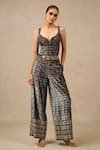 Buy_Tarun Tahiliani_Black Velvet Digital Printed Abstract Plunged Leaf Corset And Trouser Co-ord Set _at_Aza_Fashions