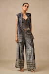 Buy_Tarun Tahiliani_Black Velvet Digital Printed Abstract Jacket Stand Collar And Trouser Set _at_Aza_Fashions