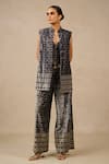 Buy_Tarun Tahiliani_Black Velvet Digital Printed Abstract Jacket Stand Collar And Trouser Set _Online_at_Aza_Fashions