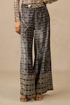 Tarun Tahiliani_Black Velvet Digital Printed Abstract Crew Neck Metallic Top And Trouser Set _Online_at_Aza_Fashions