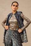 Buy_Tarun Tahiliani_Black Velvet Digital Printed Abstract Jacket Stand Collar And Trouser Set _Online_at_Aza_Fashions