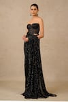 Buy_Tarun Tahiliani_Black Tulle Embroidery Sequins Sweetheart Neck Tonal Saree With Corset _at_Aza_Fashions