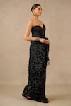 Buy_Tarun Tahiliani_Black Tulle Embroidery Sequins Sweetheart Neck Tonal Saree With Corset _Online_at_Aza_Fashions