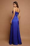 Shop_Ahi Clothing_Blue Royal Satin Plain Sweetheart Neck Knotted Draped High Slit Dress _at_Aza_Fashions