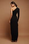 Shop_Ahi Clothing_Black Imported Ribbed Fabric Plain One Shoulder Neck High Slit Dress _at_Aza_Fashions