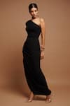 Ahi Clothing_Black Imported Ribbed Fabric Plain One Shoulder Neck High Slit Dress _Online_at_Aza_Fashions