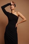 Buy_Ahi Clothing_Black Imported Ribbed Fabric Plain One Shoulder Neck High Slit Dress _Online_at_Aza_Fashions